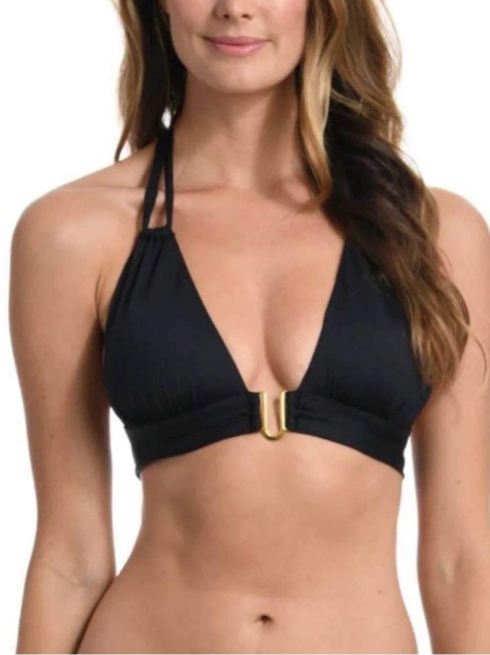 La Blanca Island Goddess Shirred Strap Halter Bra Bikini Top
